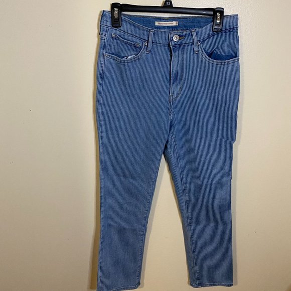 Levi's Pinstripe High Rise Straight Jeans - Picture 1 of 6